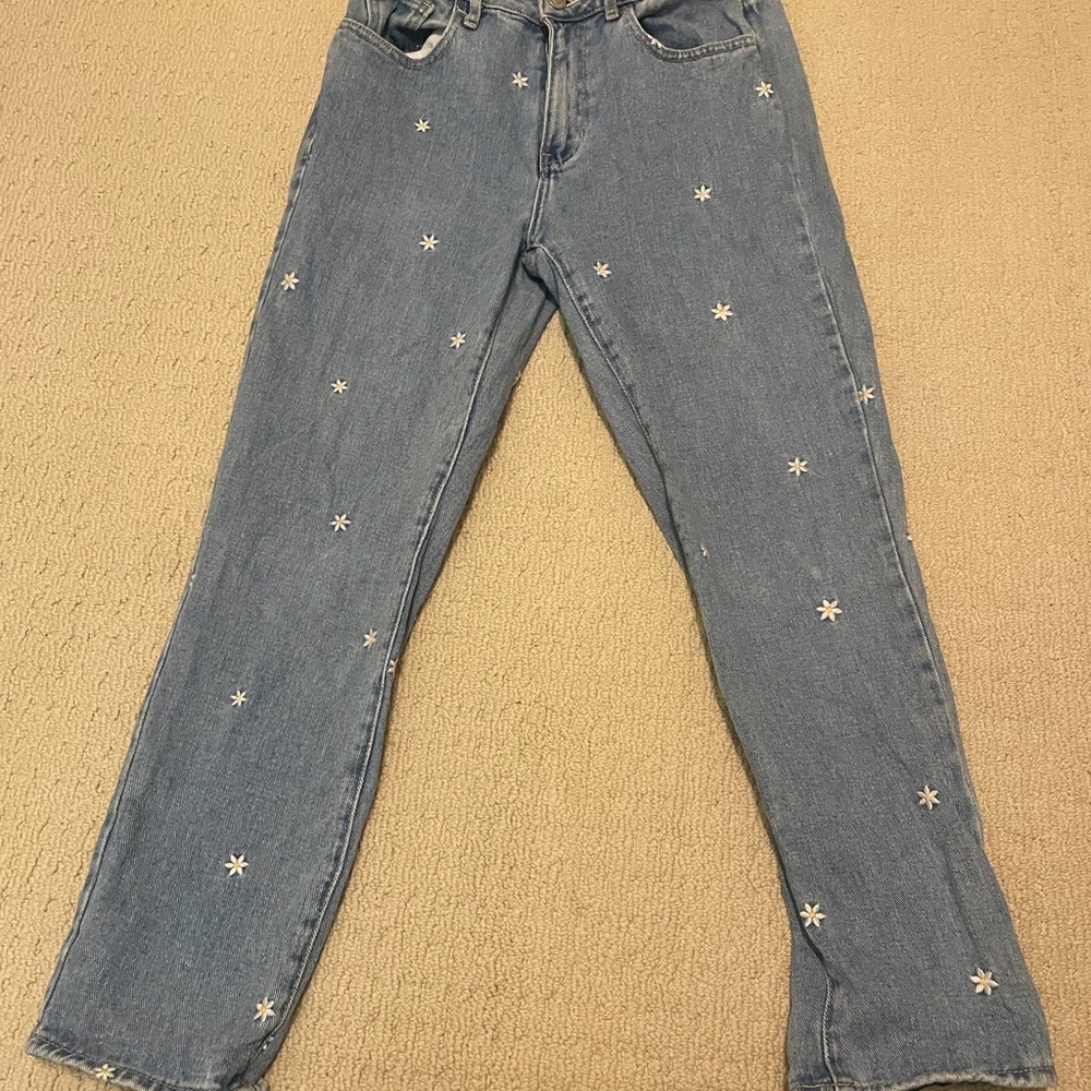 PacSun Light Blue Straight-Leg Jeans with White Star Embroidery